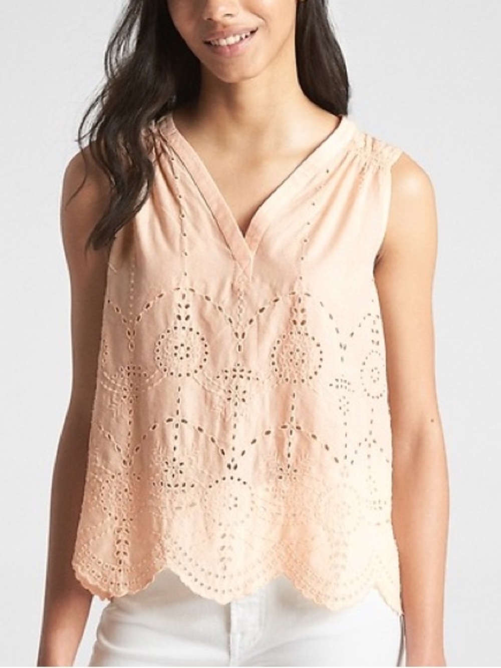 Gap Peach Cream Sleeveless Eyelet V-Neck Top